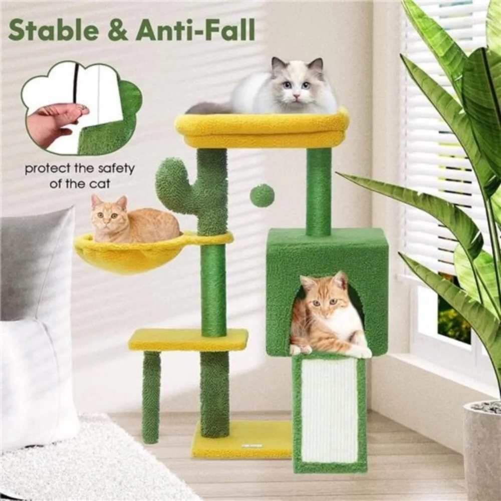 Cat Tree Cactus Tower w/ Large Padded Top Covered Scratching Post 33.46